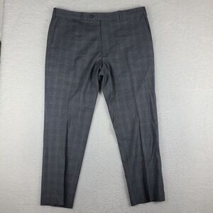 JB Britches Pants Mens 38x30 Mid Grey Plaid Torino Wool Trousers Dress Slacks